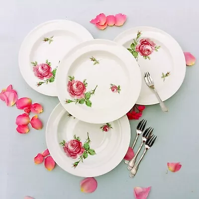 Buy Four Vintage Limoges Floral Dinner Plates. Shabby Chic Vintage Roses • 112.03£