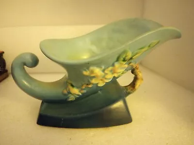 Buy Roseville Art Pottery 1948 Apple Blossom Blue Cornucopia Planter Vase 323-8 • 44.73£