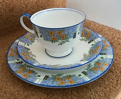 Buy Vintage Aynsley China 1923 Pattern Blue Lattice Pattern With Orange Flowers Trio • 12£