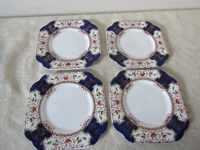 Buy Vintage Retro Osborne China  Glendale Pattern Blue Set 4 Square Tea Side Plates • 9.99£