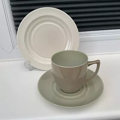 Buy Branksome China Two Tone  Cream/Mushroom/Sage Trio Tea Set Cup/plate/saucer. GC • 5£