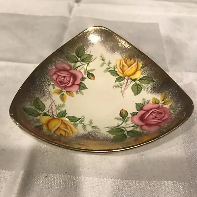 Buy Vtg LANCASTER & SANDLAND WARE  GOLDEN ROSE  GOLD GILT ROSES Triangle Mint DISH • 8.39£