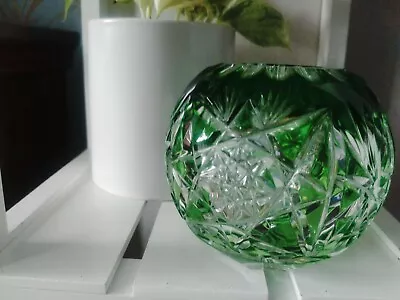 Buy Rare Edinburgh Crystal Green Glass Etched Posy Vase/bowl With Sticker • 27£