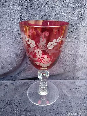 Buy Large (GOOD CONDITION) 7  18cm Antique Cranberry Red Cut Glass Glass Goblet • 12£