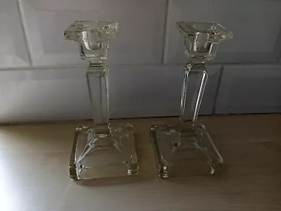 Buy Pair Of Glass Candle Sticks. Vintage • 8£