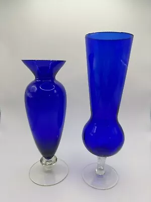 Buy Empoli Vintage 2x Cobalt Blue Glass Vases In Great Condition  • 13.50£