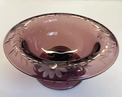 Buy Vintage Amethyst Purple Etched Footed Compote Candy Dish • 12.92£