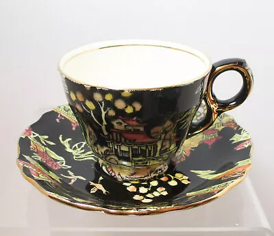Buy Royal Winton Grimwades PEKING Small Cup & Saucer Black Chinese Pattern Gold Trim • 23.29£