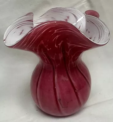 Buy Vintage Mtarfa Maltese Hand Blown Fluted Vase In Pink • 15£