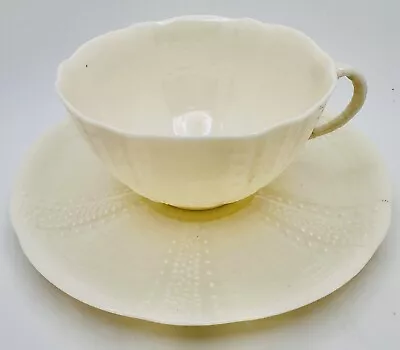 Buy ANTIQUE BELLEEK ECHINUS CUP & SAUCER 2nd BLACK MARK IRELAND EGGSHELL TEACUP READ • 35.40£