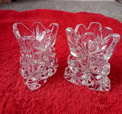 Buy 2 Triangular Vintage Cut Glass Miniature Vases/Candle Holders Full Details Below • 7.99£