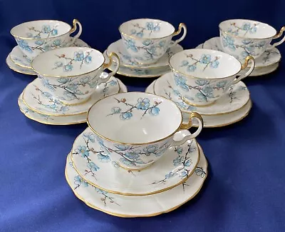Buy Adderley Chinese Blossom Cups Saucers Side Plates Trio Set Of 6 Blue 1950s • 59.99£
