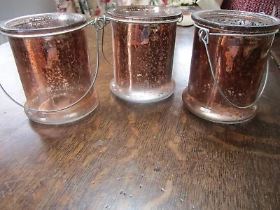 Buy Crackled Bronze Effect 3 Glass Tea Light Holders Hanging Or Standing • 5£