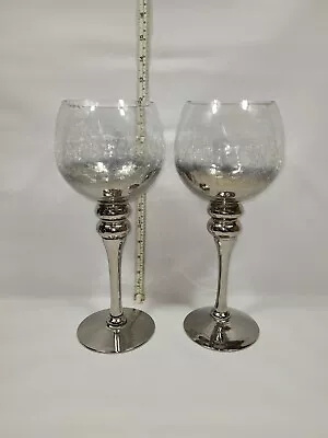 Buy Large Candle Holders - Crackle Glass Candle Holders - Large - X2 • 22.99£