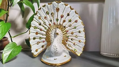 Buy Large Stunning Polaris Capodimonte Porcelain Peacock With Swarovski Gems Figure • 85£
