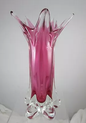Buy Bohemian Art Glass Vase - Chribska 1414 Pink To Clear, Lobed, Mid-century, Czech • 45£