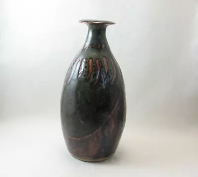Buy Tenmoku Glaze Studio Pottery Bottle Vase, Incised Mark RM, 13.7 Cm H • 17.50£