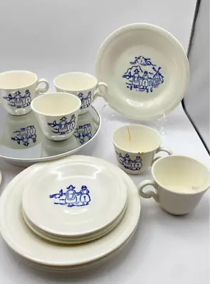 Buy VTG Edwin Knowles Child’s Tea Set Dutch Pattern Blue & White Semi Vitreous 14 Pc • 32.62£