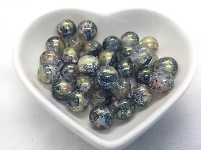 Buy Pack Of 32 Crackle Glass Beads, Blue With Pink And Gold Marble,  10mm • 2.99£