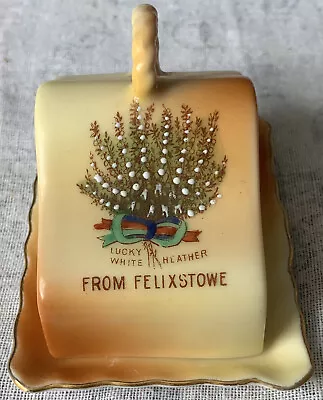 Buy Vintage Ceramic Crested Cheese Dish & Cover. Lucky White Heather From Felixstowe • 3.99£