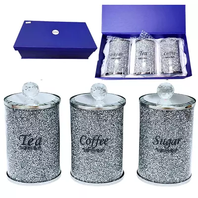 Buy Diamond Crushed Tea Coffee Sugar Canisters Jars Storage Trimmings Crystal Filled • 29.98£