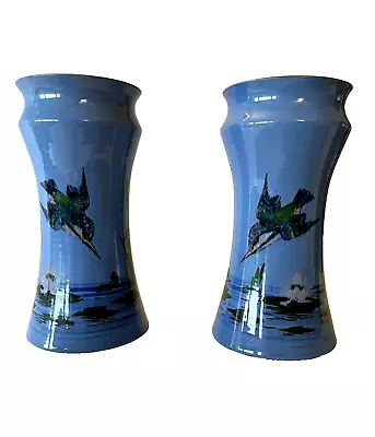 Buy Watcombe Pottery Torquay Matching Pair Tall Kingfisher Vases Early 20th Century • 150£