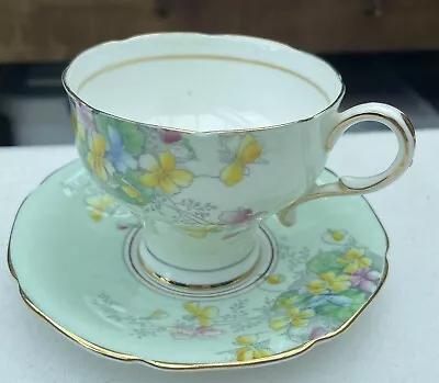 Buy Vintage Paragon Cup & Saucer Floral Pattern Green 1930’s • 8.50£