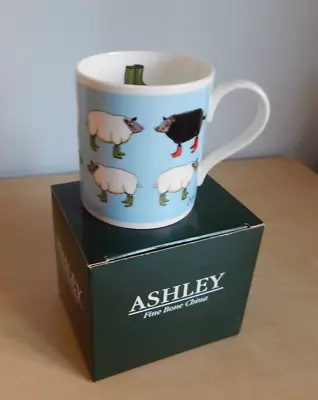 Buy ASHLEY Fine Bone China 'Sheep With Wellies' Black Sheep Mug Boxed • 9.99£