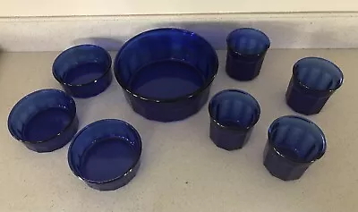 Buy Cobalt Blue Arcoroc Glassware, France, Serving Bowl, Glasses, Bowls, 8 Pieces • 74.69£