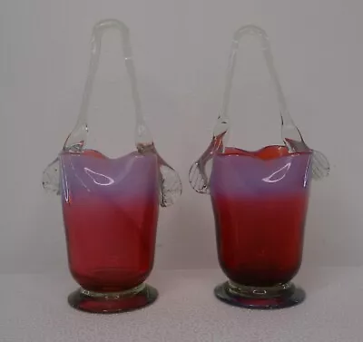 Buy Antique Bohemian Cranberry Opaline Glass Basket Pair, Hand Blown  • 40£