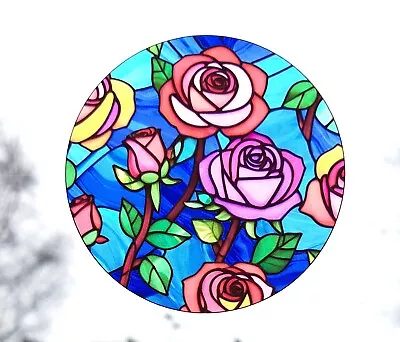 Buy Roses Decorative Stained Glass Effect Static Cling Window Sticker Colourful • 3.49£