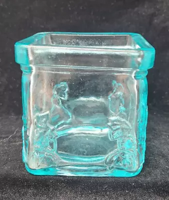Buy Pressed Glass Votive Candle Holders Aqua Turquoise Square Cube • 10.24£