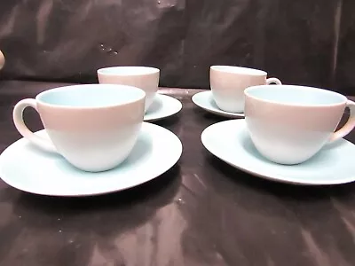 Buy 4 X Vintage Poole Pottery Twin Tone Coffee Cups & Saucers Dove Grey/Sky Blue(F) • 9.99£