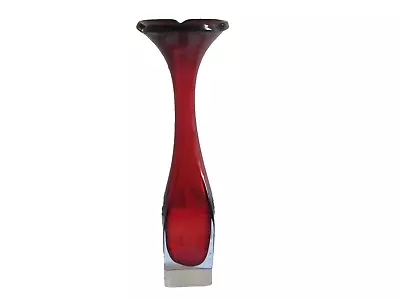 Buy Vintage  Aseda Swedish Art Glass Cased Red Trumpet Vase Bo Borgstrom 11,5 Inch • 14.99£