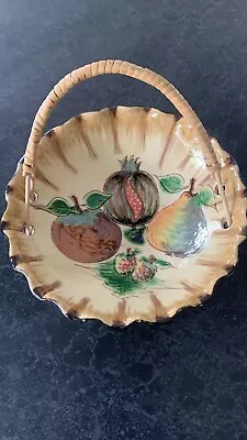 Buy Vintage Signed Puigdemont Studio Pottery Fruit Bowl / Basket With Wicker Handle • 6.99£