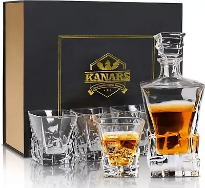 Buy KANARS Crystal Whisky Decanter & 4 Glasses Tumbler Set 5-Piece Luxury Gift Box • 44.90£