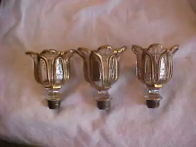 Buy Set 3 Victorian Baccarat Gold Highlight French Art Glass Candelabra Candle Cups • 93.18£
