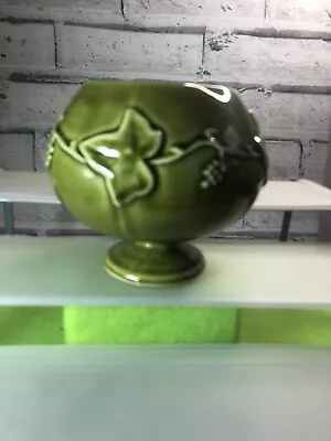 Buy Vintage Dartmouth Pottery Bowl Stemmed Bowl Green Grapevine Glaze No 240 (P4) • 6.99£