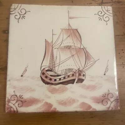 Buy Antique Delft Tile , Hand Painted , Sailing Ship  • 22£