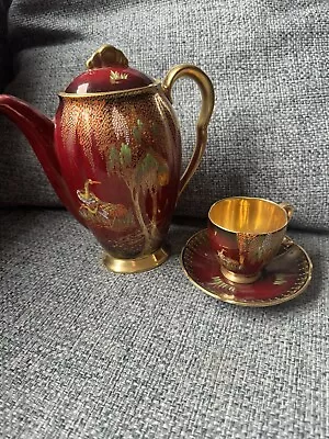 Buy Carlton Ware England Rouge Royale Gold Gilded Teapot Cup Saucer Crane Stork • 69.89£