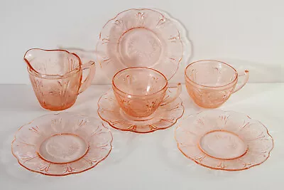 Buy Jeanette Cherry Blossom Pink Depression Glass - Cups, Saucer, Plates & Jug - Lot • 20£