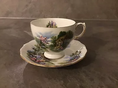 Buy Royal Vale Bone China Cup &  Saucer Country Cottage Garden Scene  • 6.50£