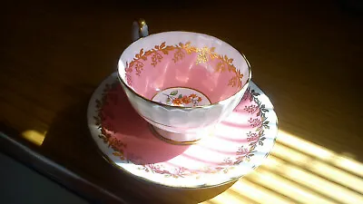 Buy Antique Aynsley Vintage Cup And Saucer - Pink With Gold Leaf Motif. 1939-60. VGC • 44.95£