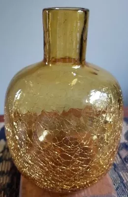Buy Vintage BLENKO Crackle Glass Jar Bud Vase Honey Amber MCM 1960's • 51.26£