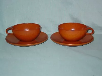 Buy Vintage Raymor By Roseville Terra Cotte Oval 2 Cups & 2 Saucers #151 • 15.83£