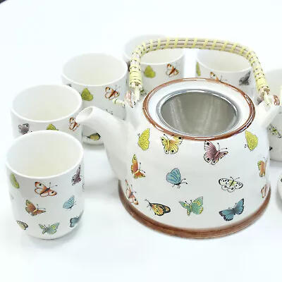 Buy Ceramic Herbal  Teapot Set With 6 Cups - BUTTERFLIES - Brand New & Boxed • 18.99£