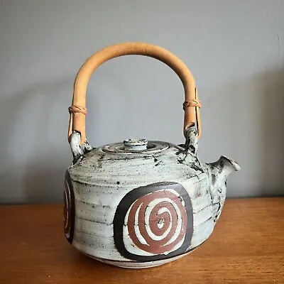 Buy Vintage Briglin Studio Pottery Tea Pot With Bamboo Handle  • 16£