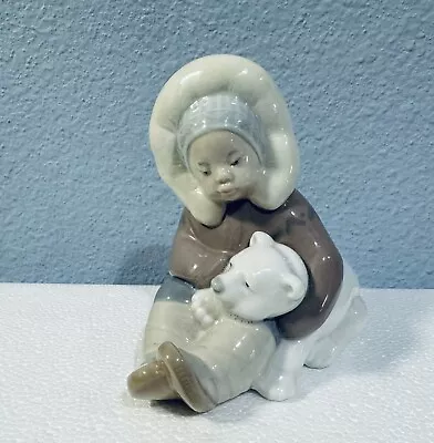 Buy Retired LLADRO Spain Eskimo Boy With Polar Bear Cub Porcelain Figurine #1195 • 37.80£