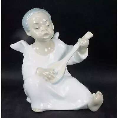 Buy Lladro Black Male Angel #4537 Sitting Playing Mandolin / Instrument And Singing • 60.54£