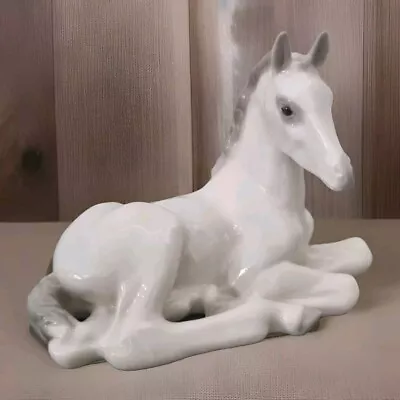 Buy VINTAGE  WHITE RESTING FOAL HORSE  LOMONOSOV PORCELAIN - Red USSR MARK • 25£